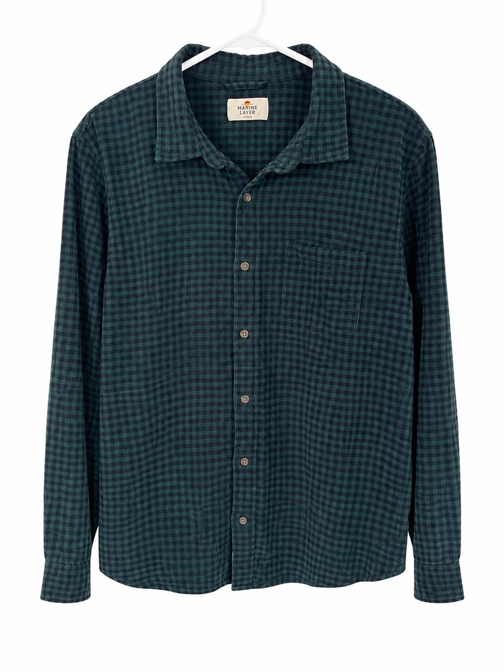 Marine Layer Men's Green Plaid Button-Up Shirt size medium